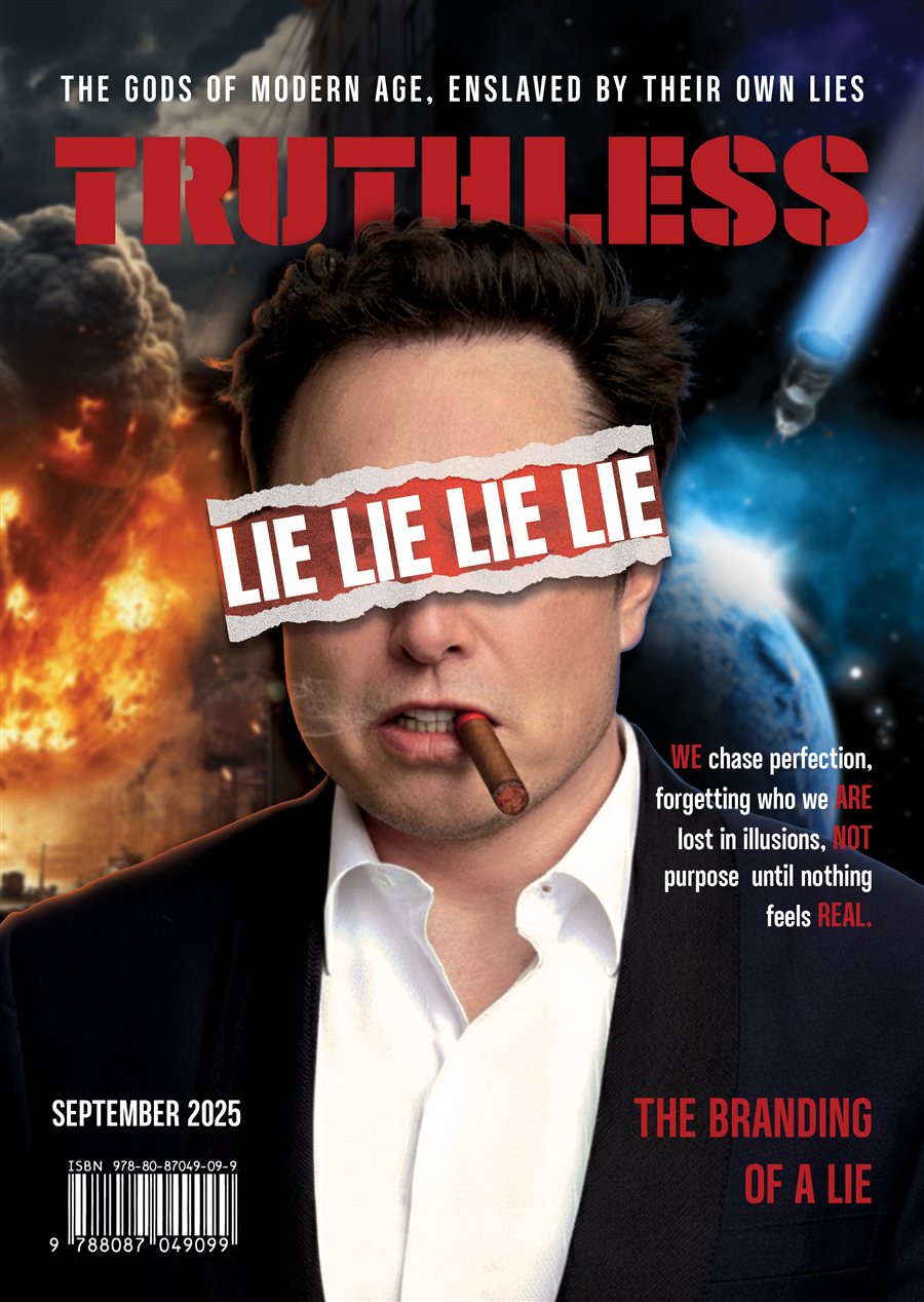 Truthless Elon Musk dergi kapağı tasarımı