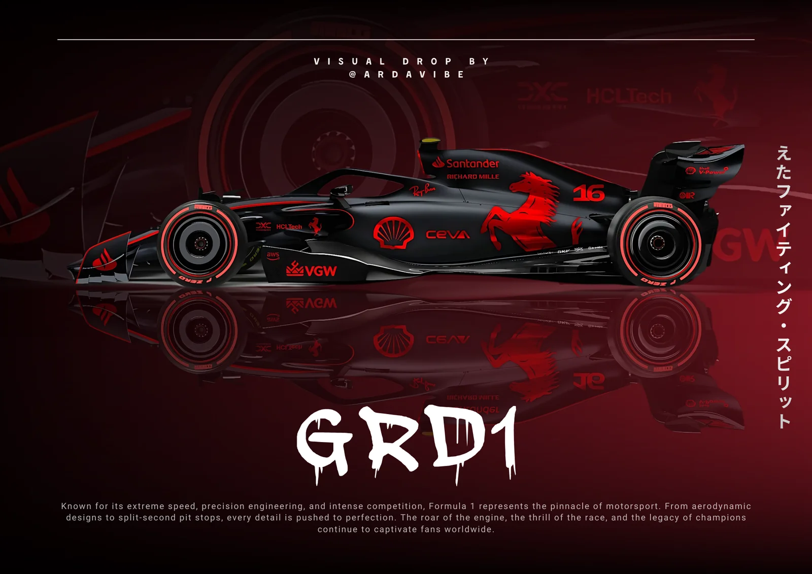 GRD1 — Formula 1 temalı koyu kırmızı poster tasarımı
